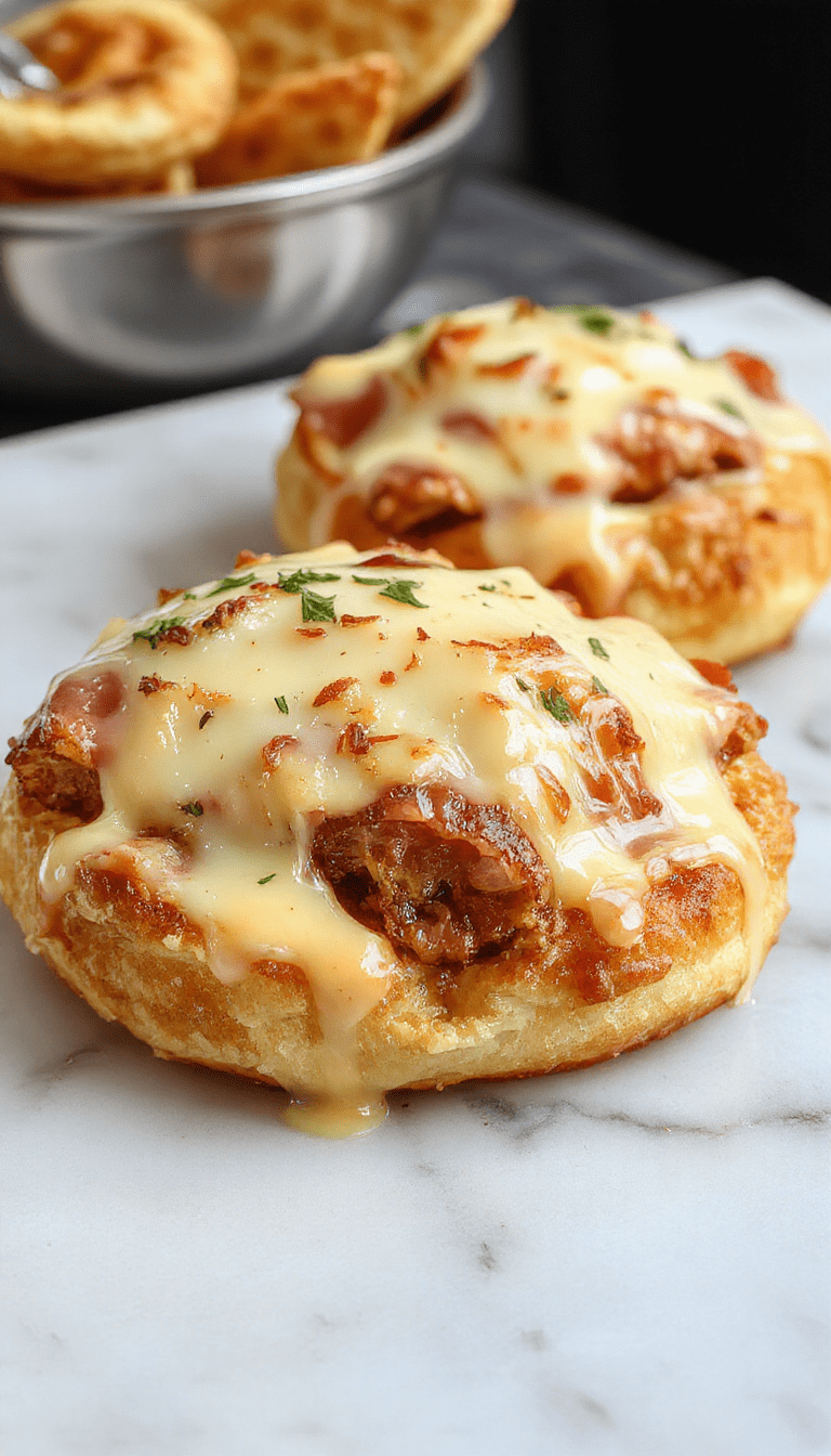 A golden-brown puff pastry croque madame topped with a perfectly fried egg, slices of ham, and melted cheese, plated on a rustic wooden board with fresh herbs and a side salad for vibrant color contrast.
