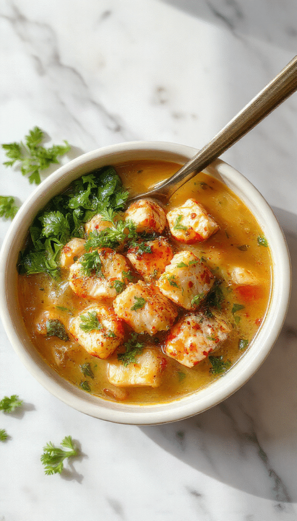 A vibrant bowl of chicken pho featuring tender shredded chicken, rice noodles, fresh herbs like cilantro and basil, lime wedges, and sliced chili peppers, all arranged attractively on a white ceramic bowl with a clear broth that glistens under warm lighting, garnished with green onions and bean sprouts for a fresh, inviting presentation.