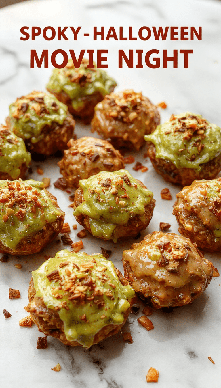 Colorful spooky Halloween movie night snack platter featuring creepy-themed treats with vibrant orange, black, and green colors, decorated with Halloween motifs like spiders, bats, and ghosts. The snacks are arranged on a dark platter with faux cobwebs and mini pumpkins, showcasing textures like crispy crackers, gooey dips, and candy adornments, styled in a festive, eerie manner.