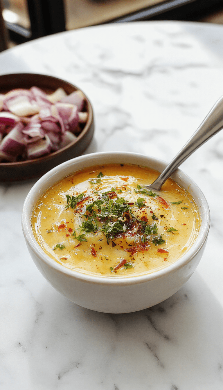 A steaming bowl of French onion soup topped with melted Gruyere cheese and toasted baguette slices, garnished with fresh thyme, showcasing a rich caramelized onion and broth with golden crust and bubbly cheese.