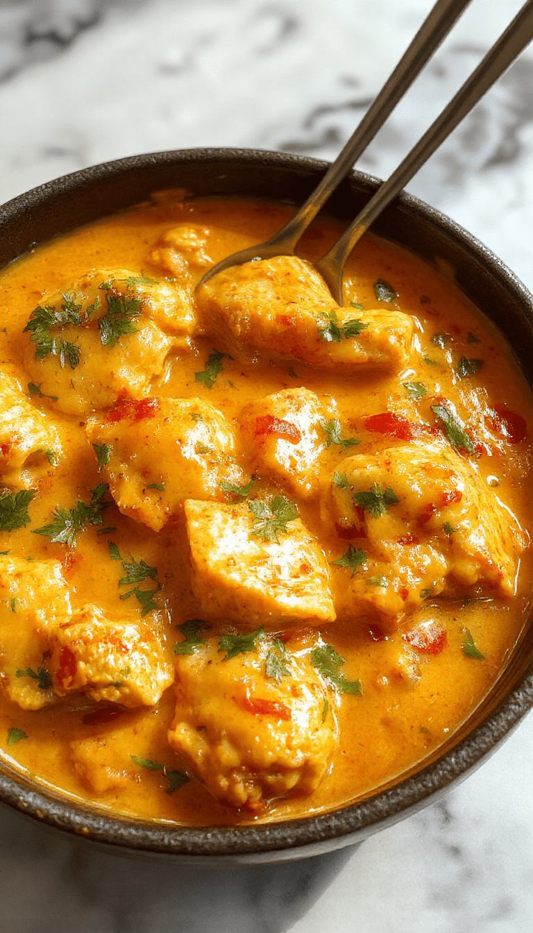 A vibrant plate of homemade butter chicken showcases tender chicken chunks coated in rich, creamy tomato sauce, garnished with fresh cilantro, served on a white plate with a side of rice, styled simply with a rustic wooden background.