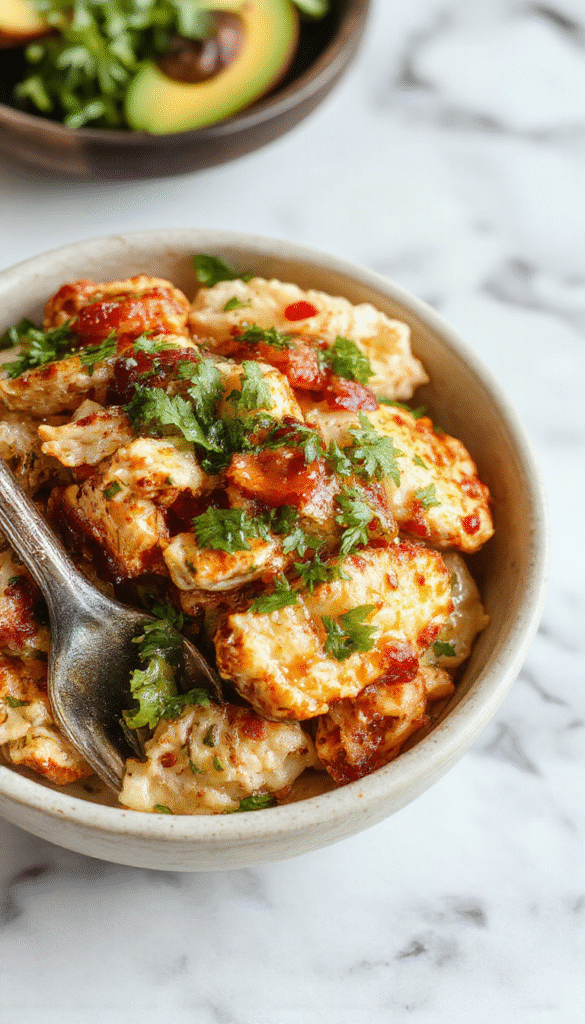 A vibrant chicken fajita burrito bowl featuring colorful sliced bell peppers, onions, grilled chicken strips, fluffy rice, and melted cheese, garnished with fresh cilantro on a rustic wooden platter.