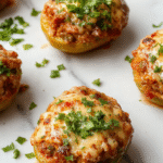Colorful bell peppers filled with seasoned ground beef and cheese, topped with fresh lettuce and tomatoes, arranged on a rustic wooden platter with vibrant garnishes, creating an appetizing and inviting presentation.