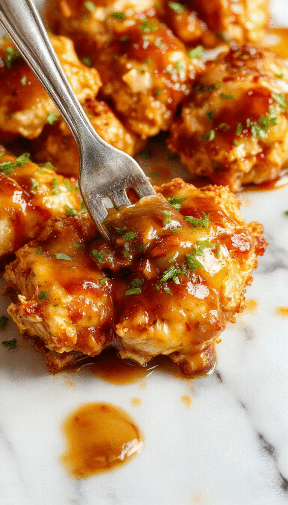 A close-up of a glazed honey butter chicken fillet garnished with fresh herbs, resting on a rustic wooden plate with a glossy sheen, surrounded by slices of lemon and sprigs of thyme, with a vibrant yellow butter sauce drizzled over the chicken, highlighting the crispy edges and tender interior.